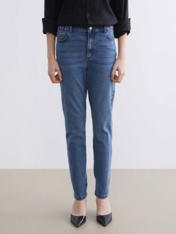 Beli Lastikli Slim Mom Kad?n Jean Pantolon