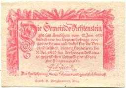 50 геллеров 1920 года Австрия Вихтенштайн (нотгельд)