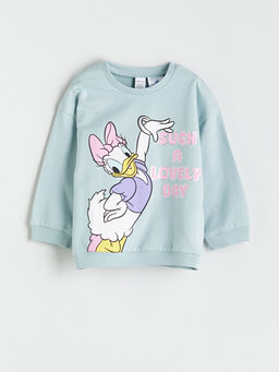 Bisiklet Yaka Uzun Kollu Daisy Duck Bask?l? K?z Bebek Sweatshirt ve Tayt 2li