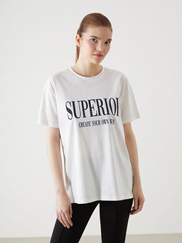 Bisiklet Yaka Bask?l? Kad?n Spor Ti??rt