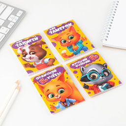 Цена за 32 шт. Блокнот на скрепке А7, 16 л «Звери», МИКС