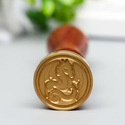 Печать для сургуча с деревянной ручкой «Дракон» 9×2.5×2.5 см