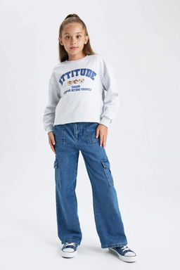 Укороченный свитшот с круглым вырезом для девочек - Defacto фото 5