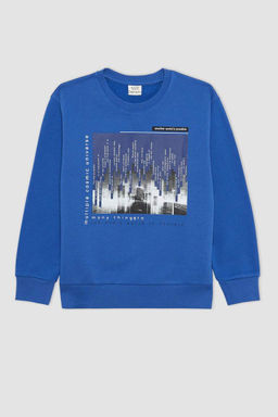 Толстый свитшот с принтом для мальчиков с круглым вырезом - Defacto фото 8