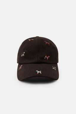 WOOL BLEND CAP WITH DOG EMBROIDERY