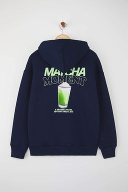 Teen Lacivert Overize Kal?p Matcha S?rt Bask?l? Kal?n Ici Polarl? Orme Sweatshirt TWOAW26SW00016 - Trendyolmilla фото 5