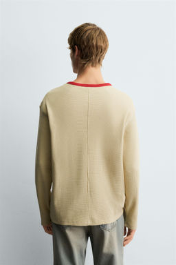CONTRAST CHECKERED WAFFLE-KNIT T-SHIRT - Zara фото 3