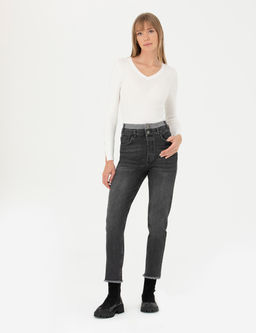 Antrasit Mom High Waist Fit Jean Pantolon