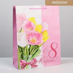 Пакет подарочный ламинированный, упаковка, «8 марта», L 31 х 40 х 11.5 см
