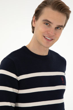 Erkek Slim Fit Bisiklet Yaka Lacivert Kazak