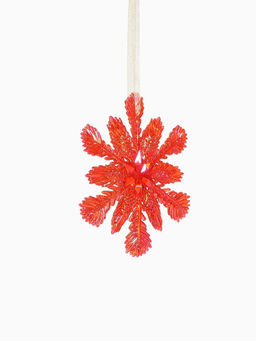 Цена за 2 шт. Ёлочная игрушка Зимнее волшебство. Снежинка ажурная, 1111 см, красный перелив  фото 9