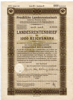 Облигация 4,5% 1000 рейхсмарок 1935 года Германия