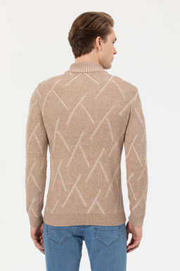 U. S. Polo Assn Мужской светло-коричневый меланжевый трикотажный свитер с высоким воротником - U.s. polo assn фото 5