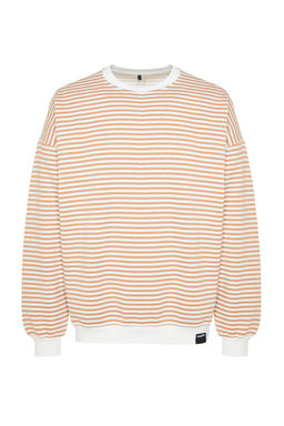 TRENDYOL MAN Siyah Oversize/Genis Kesim Cizgili Ici Polar/S?cak Tutan Sweatshirt TMNAW24SW00065 - Trendyolmilla фото 6