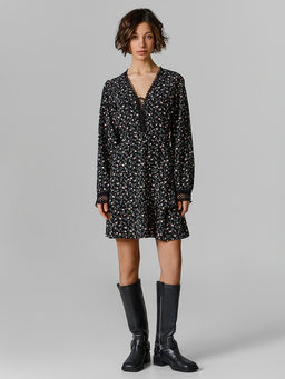 Платье женское черное с цветочным принтом