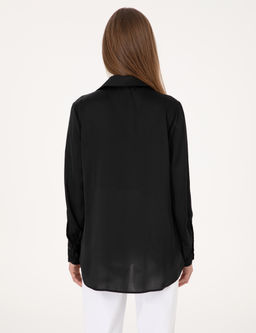 Siyah Comfort Fit Saten Uzun Kollu G_mlek
