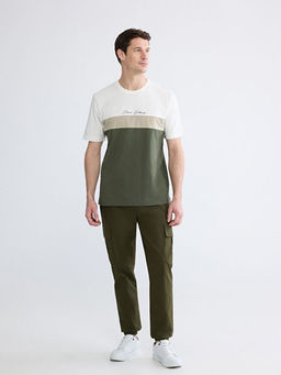 Bisiklet Yaka Renk Bloklu Penye Erkek Ti??rt