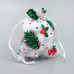 Цена за 5 шт. Мешочек подарочный новогодний органза «Рябина», 10×12 см ± 1.5 см