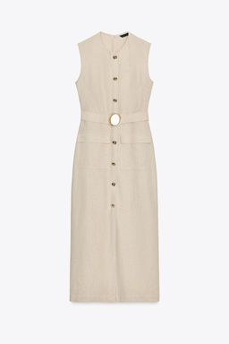 LINEN BLEND BUCKLE MIDI DRESS - Zara фото 4