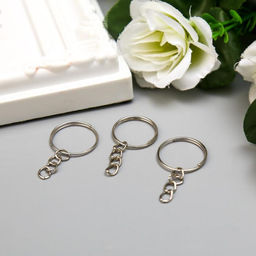 Цена за 3 шт. Основа для брелока кольцо металл с цепочкой, серебро d=1.8 см, для цепочки 1.8 см, набор 60 шт.