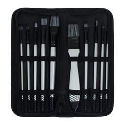 Набор кистей для рисования, синтетика, 10 штук: № 2/0, 1/4, 6, 12, 3/4, 8, 6, 4, 1, круглые, плоские, в пенале на молнии, международный размер