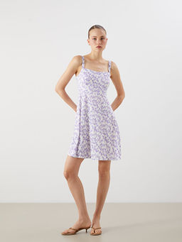 ?i?ekli Ask?l? Belden Oturtmal? Mini Elbise