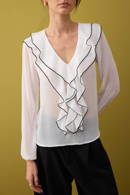 Ekru Contrast Biyeli Boho Dokuma Bluz TWOAW26BZ00144