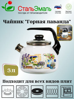 Чайник для плиты 3,0л сф. со свистком 4с209я Горная лаванда белосн.