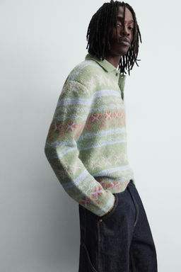 GEOMETRIC TEXTURED JACQUARD KNIT POLO SHIRT - Zara фото 7