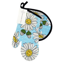 Кухонный комплект Душистая ромашка, вид 4: прихватка-варежка 15х30см + прихватка 20х25см форма Капелька, рогожка 171г/м2, хлопок 100%, наполнитель - ватин 280г/м2, на пластмассовом подвесе, Домашняя мода (Россия)  фото 4