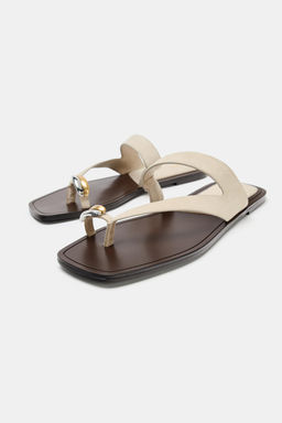 SANDALIA PIEL DETALLE MET?LICO / Beige - Zara фото 3