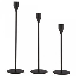 Подсвечник металлический "Аскет" набор 3 штуки: h32,2см, h27,5см, h22,5см; чаша д2,4см, h4см, отвинчивающаяся, нескользящее основание д8см, черный, в коробке (Китай)