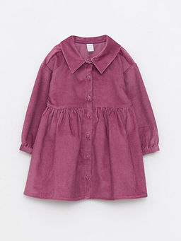 Polo Yaka Uzun Kollu Basic K?z Bebek Kadife Elbise