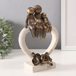 Фигурка полистоун «Семья на каменном сердце с розами», под бронзу, 7.8×15.3×21 см