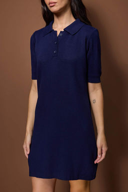 Lacivert Renk Bloklu K?sa / Mini Polo Yaka Triko Elbise TWOAW26EL00105