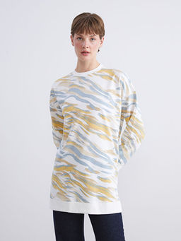 B?y?k Beden Bisiklet Yaka Desenli Kad?n Sweatshirt Tunik