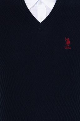 U. S. Polo Assn Мужской темно-синий трикотажный свитер с v-образным вырезом - U.s. polo assn фото 6