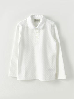 Polo Yaka Kendinden Desenli Uzun Kollu K?z ?ocuk Ti??rt