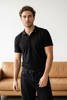 Siyah Slim/Dar Kesim Dokulu D__meli %100 Pamuk Polo Yaka T-shirt TMNSS20PO0002