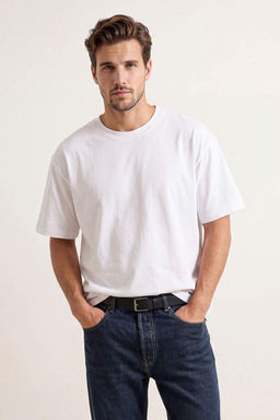 Beyaz Premium Wardrobe Essentials Yumusak Tuse Dusuk Omuz Regular Fit Basic T-Shirt TMNSS26TS00010