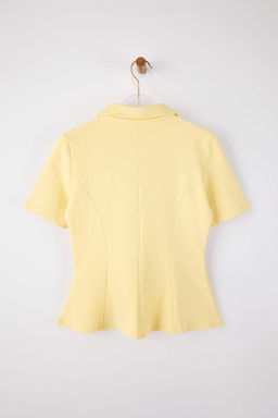 Sar? Peplum Polo Yaka Yar?m Pat Fermuar Truvakar Interlok Orme Bluz TWOSS26BZ00064 - Trendyolmilla фото 2