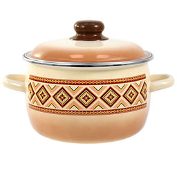 "Шоколад" Кастрюля эмалированная 4л, д20см, h14см, сферическая форма, металлическая крышка, слоновая кость (Россия)