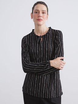 Ba?lamal? Yaka Desenli Bluz