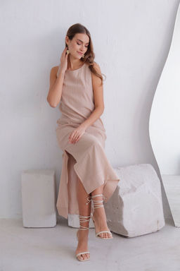 10306 Платье в полоску кремовое