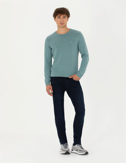 Koyu Mint Slim Fit Bisiklet Yaka Basic Triko Kazak - Pierre cardin фото 4