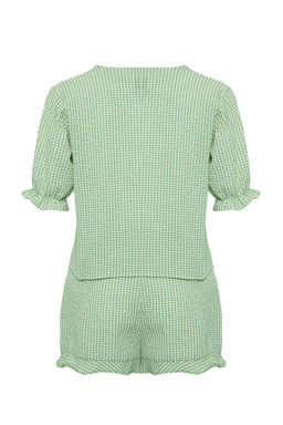 Trendyolmilla Mavi Dokulu Potikareli Baglama/Kurdele/Fiyonk Detayl? Sortlu Dokuma Pijama Tak?m? THMSS24PT00149  фото 30