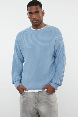 Mavi Unisex Oversize Bisiklet Yaka Duz Triko Kazak TMNAW25KZ00004 - Trendyolmilla фото 2