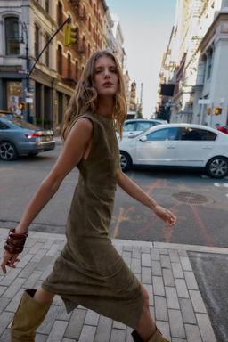 100% LEATHER MIDI DRESS - Zara фото 4