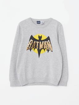 Bisiklet Yaka Batman Desenli ?ift Y?nl? Payetli Uzun Kollu Erkek ?ocuk Triko Kazak