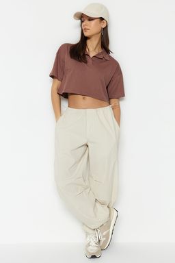 TRENDYOLMILLA Lacivert %100 Pamuk Relaxed/Rahat Kal?p Crop Polo Yaka Orme T-Shirt TWOSS22TS0241 фото 3